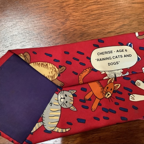 Vintage Save the Children Tie,”Raining Cats and Dogs” 100% Silk 57”L, 4”W - Picture 2 of 2